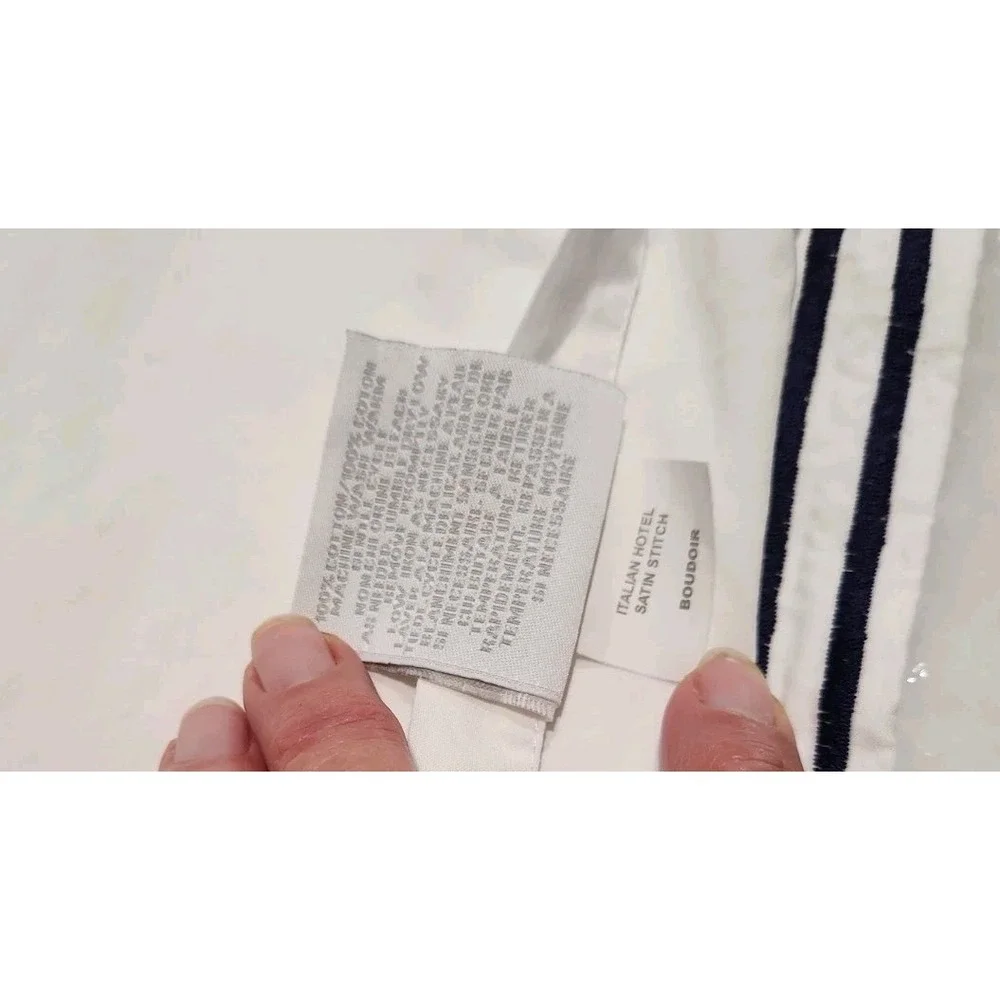 RESTORATION HARDWARE RH 22x15in White Navy Italian Hotel Satin Stitch Boudoir